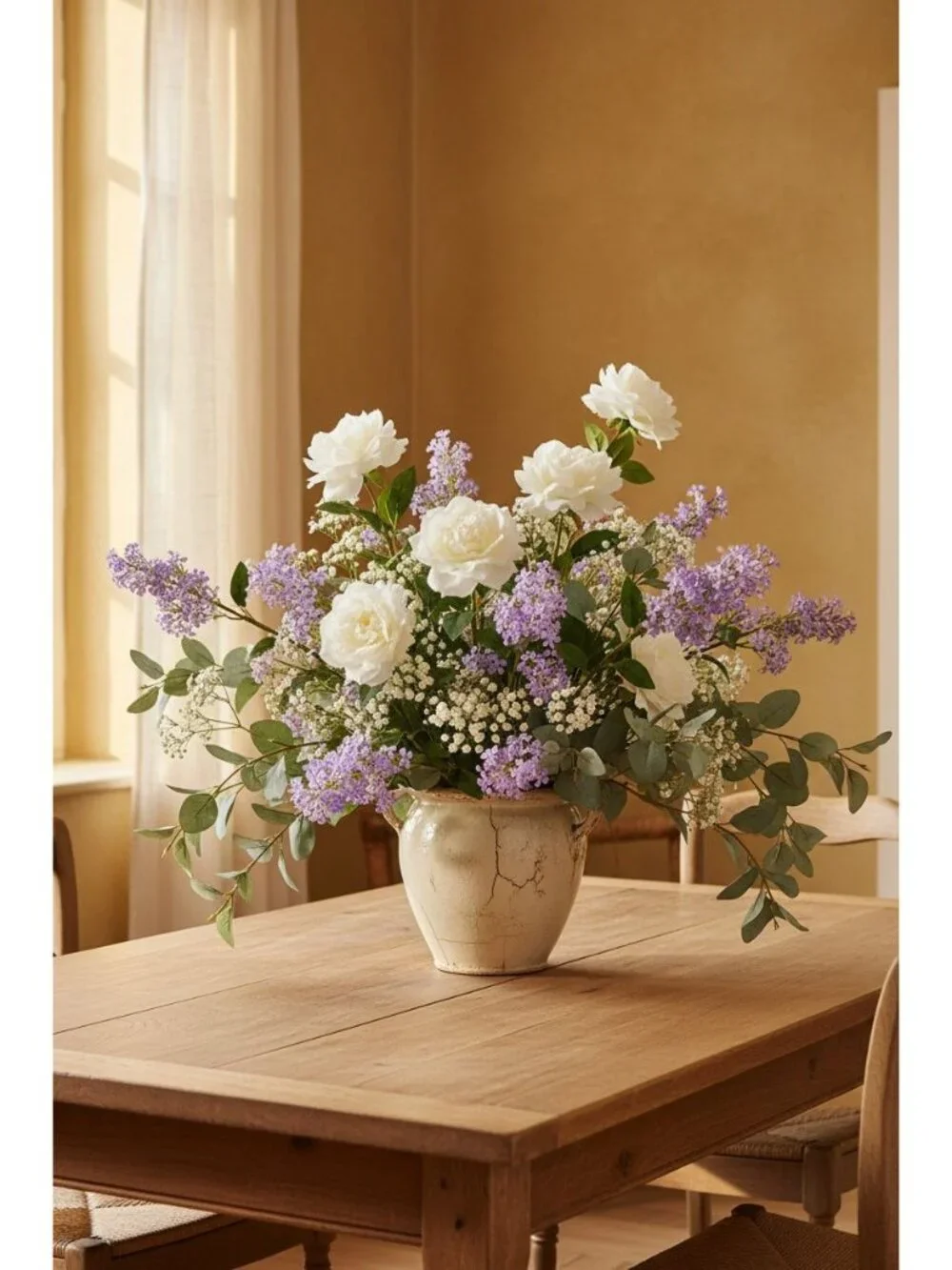 Artificial Lilac Stems Set of 2, 30 Inch Lavender Filler Flowers, Cottage Farmho